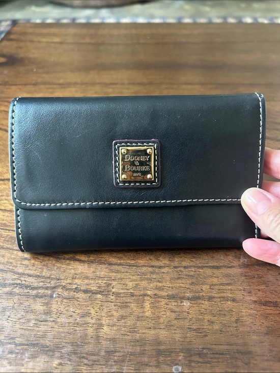 Dooney & Bourke Accessories - Dooney & Bourke Black Leather Tri-Fold Card Holder with Brass Logo